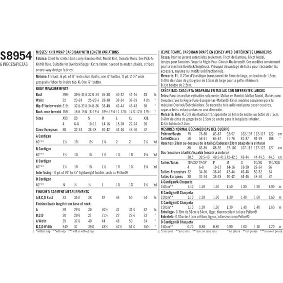 Simplicity Sewing Pattern S8954 Misses Wrap Cardigan Size XXS-XXL - Picture 2 of 6
